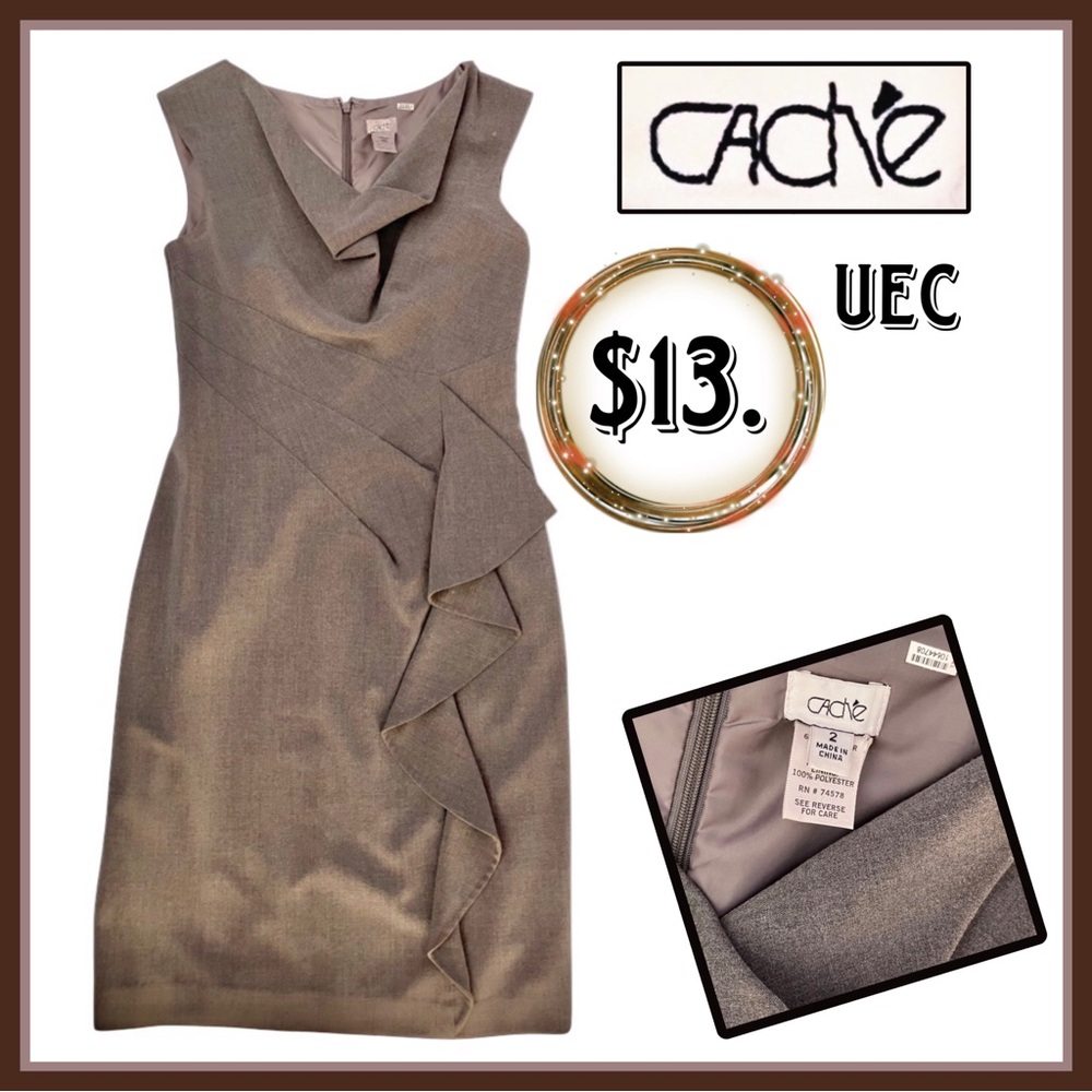 Cache Brown Ruched Asymmetrical Sheath Dress